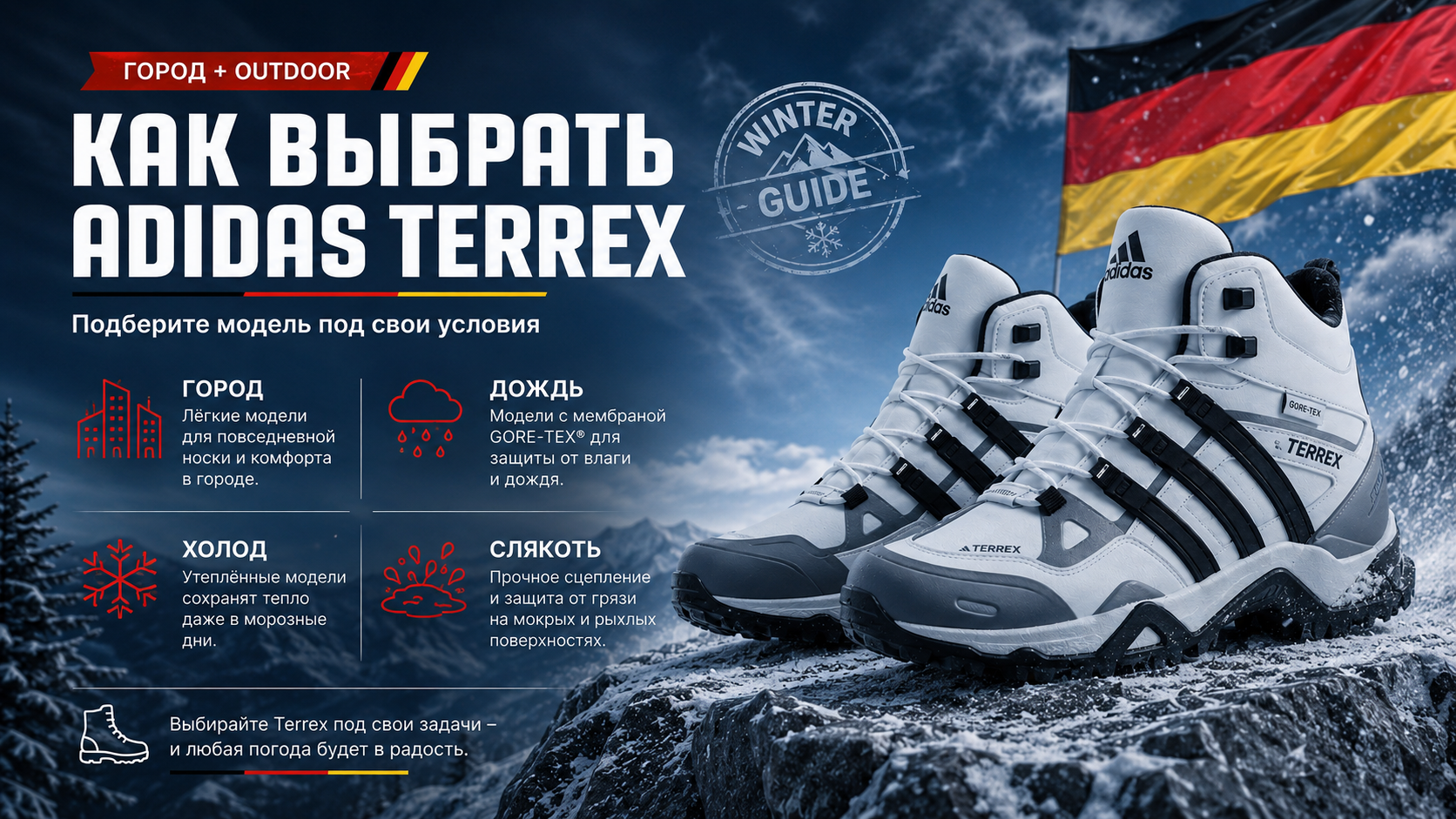 Как выбрать Adidas Terrex под город, дождь, холод и слякоть