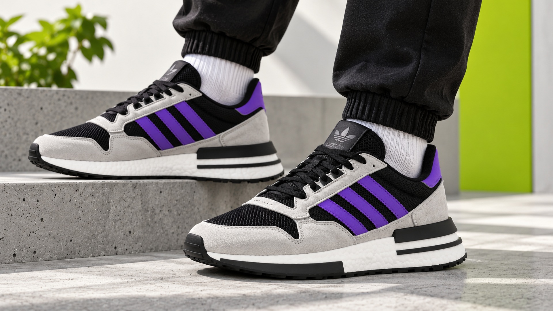 adidas ZX 500 RM арт. 24550 с текстильным верхом, замшевыми панелями и фиолетовыми полосками