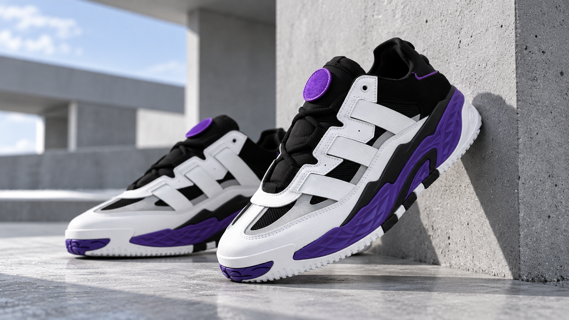 Бело-чёрно-фиолетовые Adidas Niteball арт. 24264