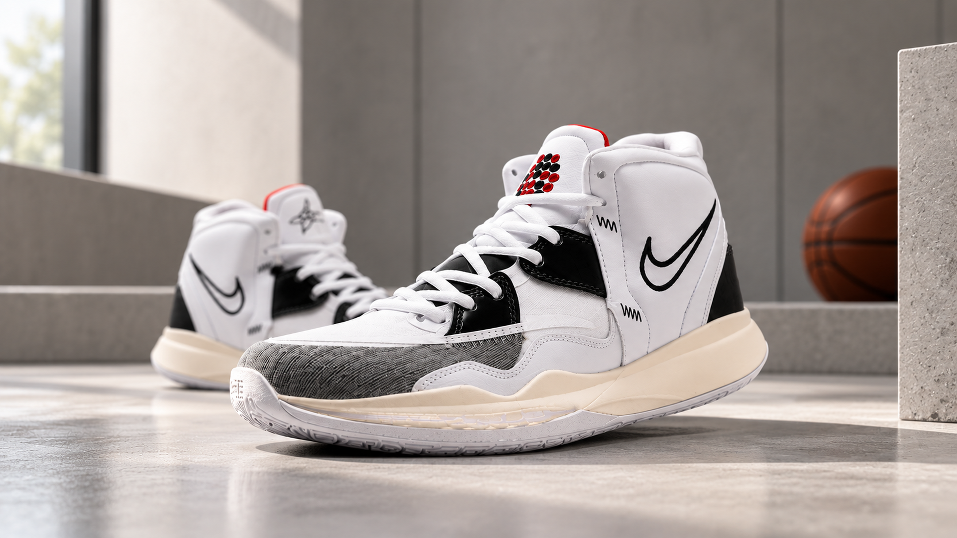 Nike Kyrie 8 арт. 29990, вид сбоку с системой шнуровки и контрастным Swoosh