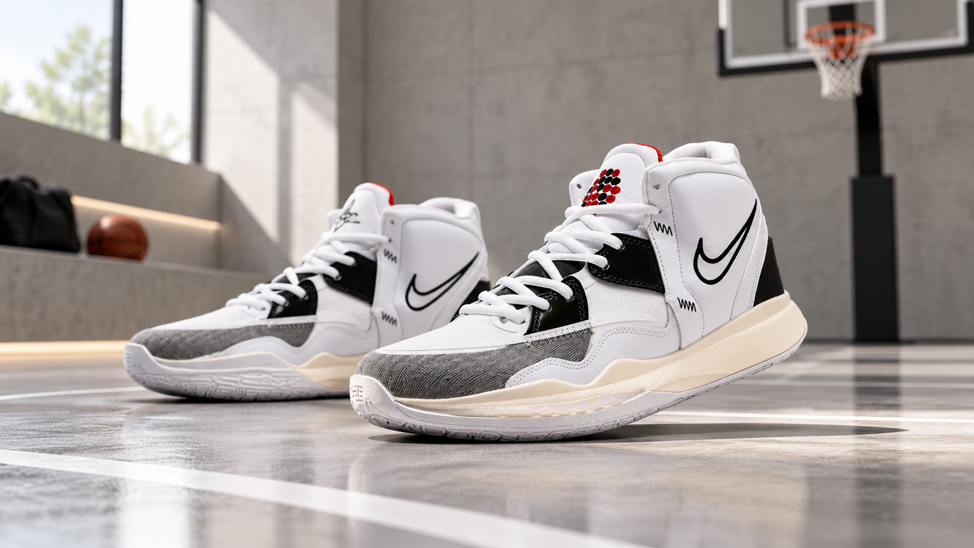 Белые баскетбольные кроссовки Nike Kyrie 8 арт. 29990 на площадке
